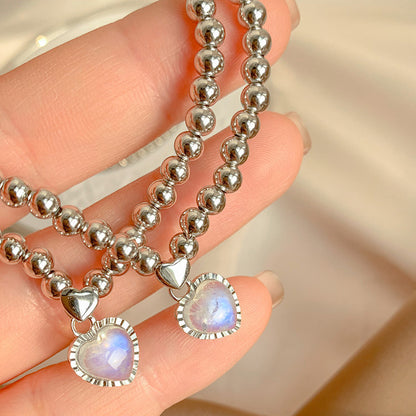 Korean Cream Moonstone Heart Bracelet Necklace