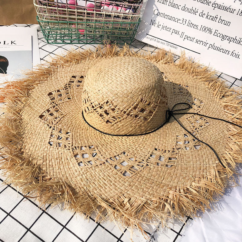 Women Summer Natural Raffia Straw Hat Girl Fashion Ribbon Floppy Shading Panama Wide Brim Sun Hats Vacation Travel Beach Hat