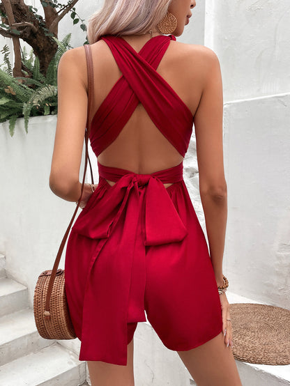 V-neck Sexy Lace-up Waist Backless Elegant Sweet Women's Jumpsuit