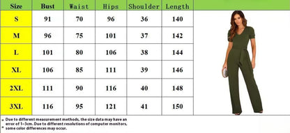 Summer New Temperament Bandage Fitted Waist Jumpsuit Solid Color And V-neck Short Sleeve