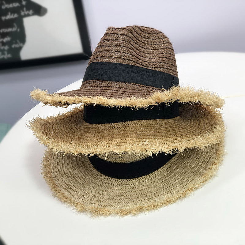 New Women Natural Wide Brim Burr Raffia Straw Hats