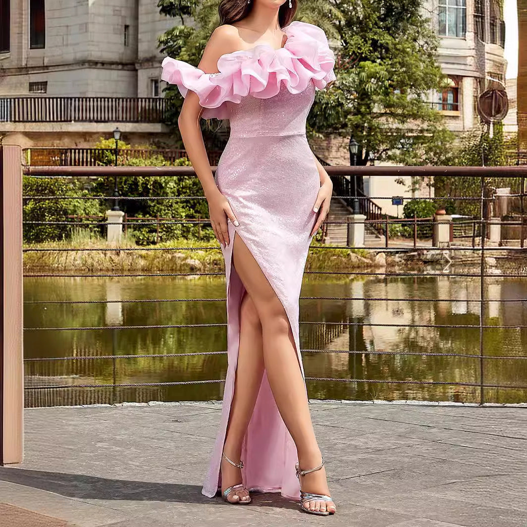 Women's Elegant Fashion Backless Strapless Long Type Sequins Dress