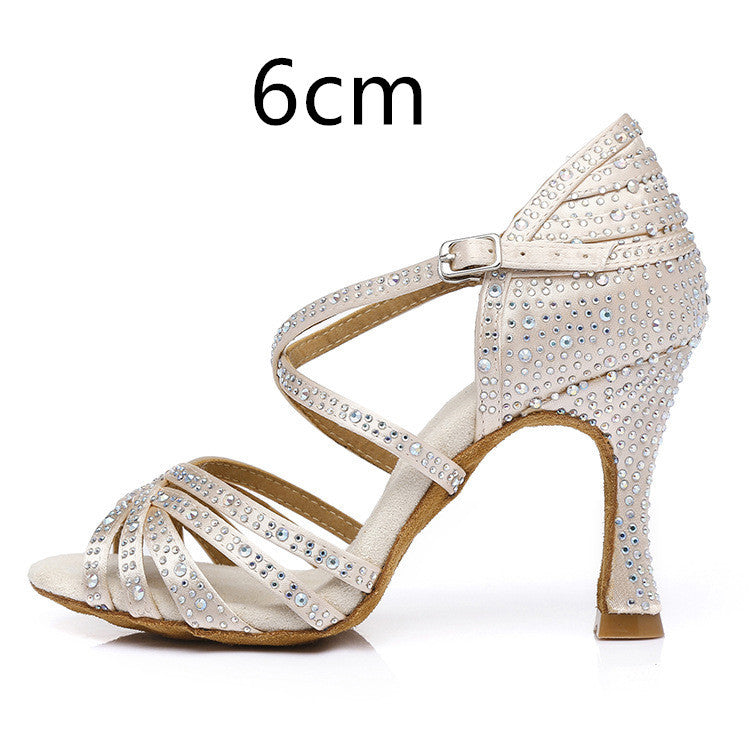 Latin Dance Shoes Hot Drilling Full Drilling Middle Heel