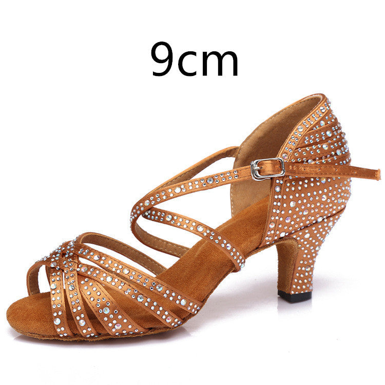 Latin Dance Shoes Hot Drilling Full Drilling Middle Heel