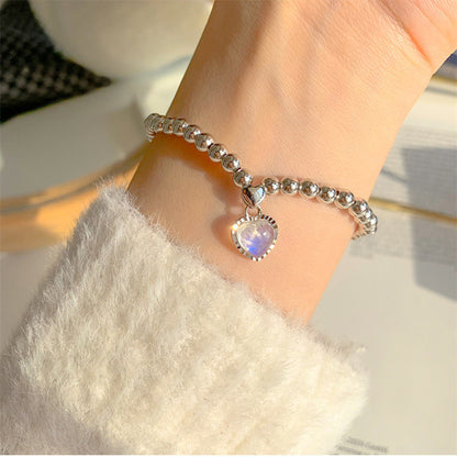 Korean Cream Moonstone Heart Bracelet Necklace