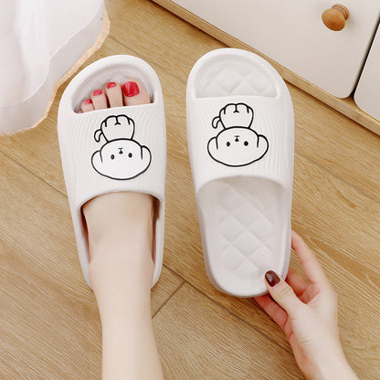 Cute Cartoon Dog Slippers Summer Solid Color Non-slip Rhombus Bathroom Slipper Indoor House Shoes For Men Women Couples