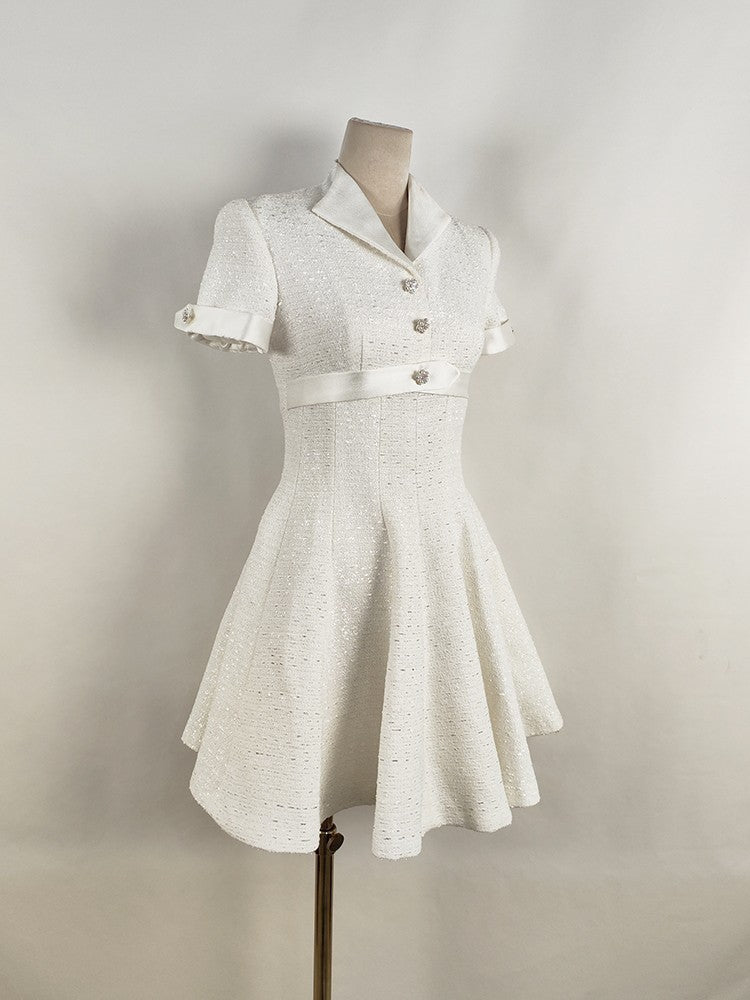 Elegant Lapel A- Style Hemline Niche White Short Sleeve