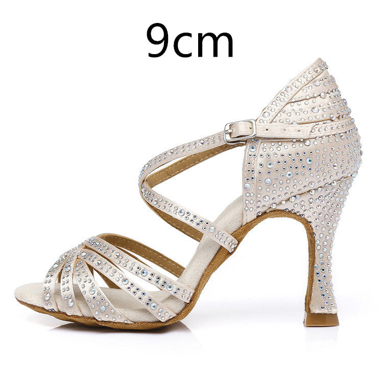 Latin Dance Shoes Hot Drilling Full Drilling Middle Heel