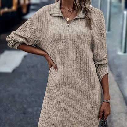 Women's Fashionable Knitted Zipper Pullover Dress