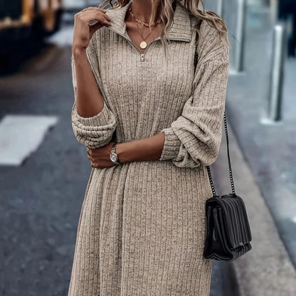 Women's Fashionable Knitted Zipper Pullover Dress