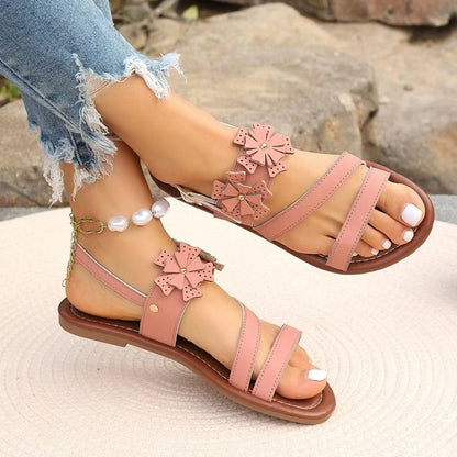 Plus Size Lady's Flower Flat Sandals
