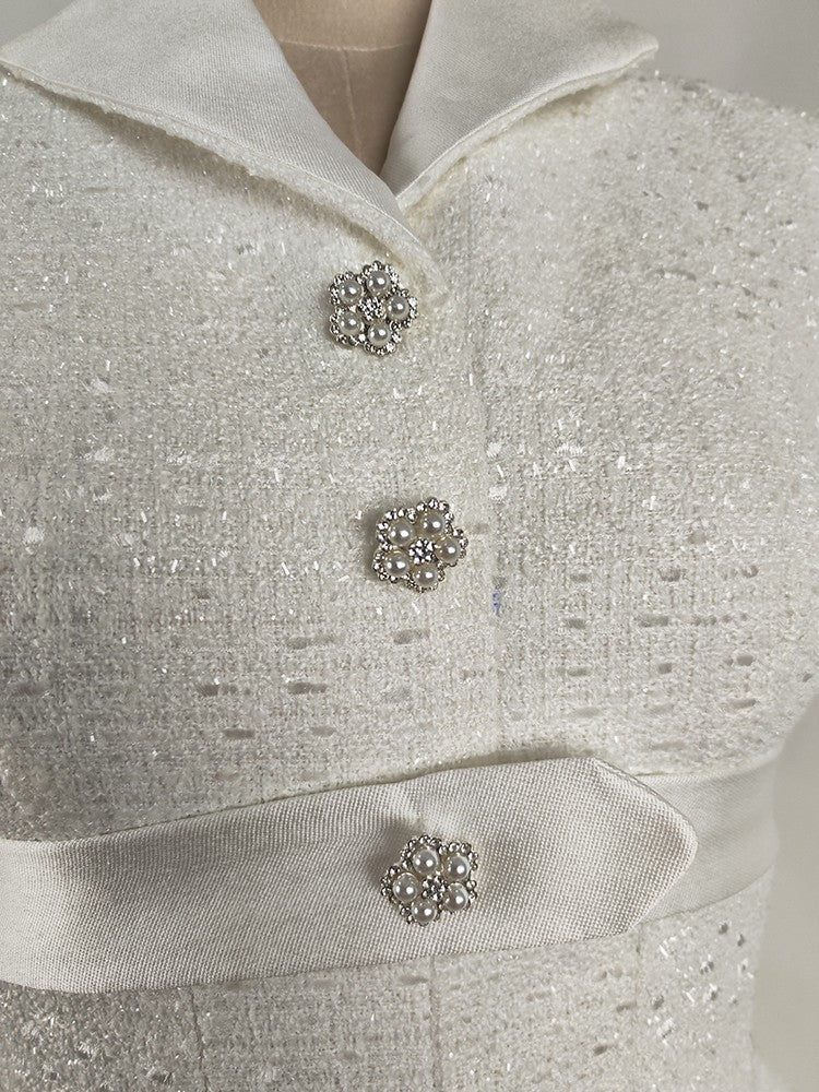 Elegant Lapel A- Style Hemline Niche White Short Sleeve