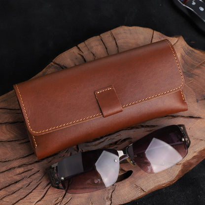 Anti-stress Handmade Genuine Leather Sunglass Case Top Layer