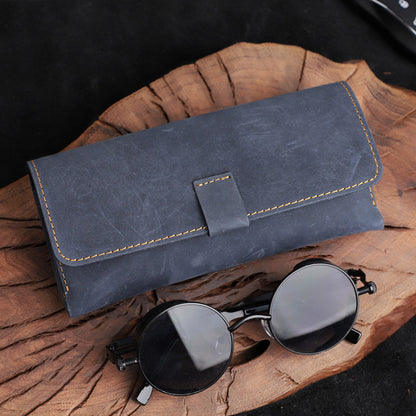 Anti-stress Handmade Genuine Leather Sunglass Case Top Layer