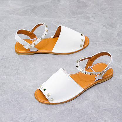Rivet Sandals Summer Fish Mouth Shoes For Women Flat Beach Shoes