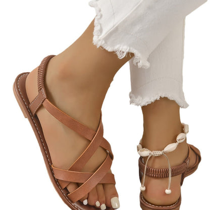 Roman Slip-on Cross Strap Flat Sandals